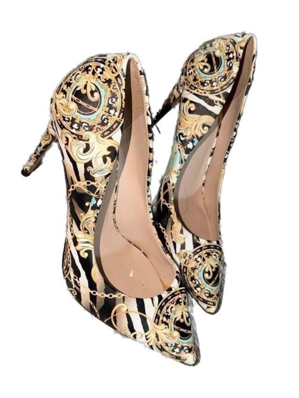 ALDO Stessy Black Multi Baroque Print Pointed Toe Stiletto Pumps